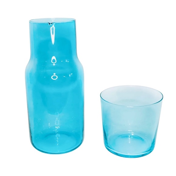 2 Jonathan Adler BIBA Tumble Up Water Bedside Carafe Set Blue Glass FabFitFun - Picture 8 of 13